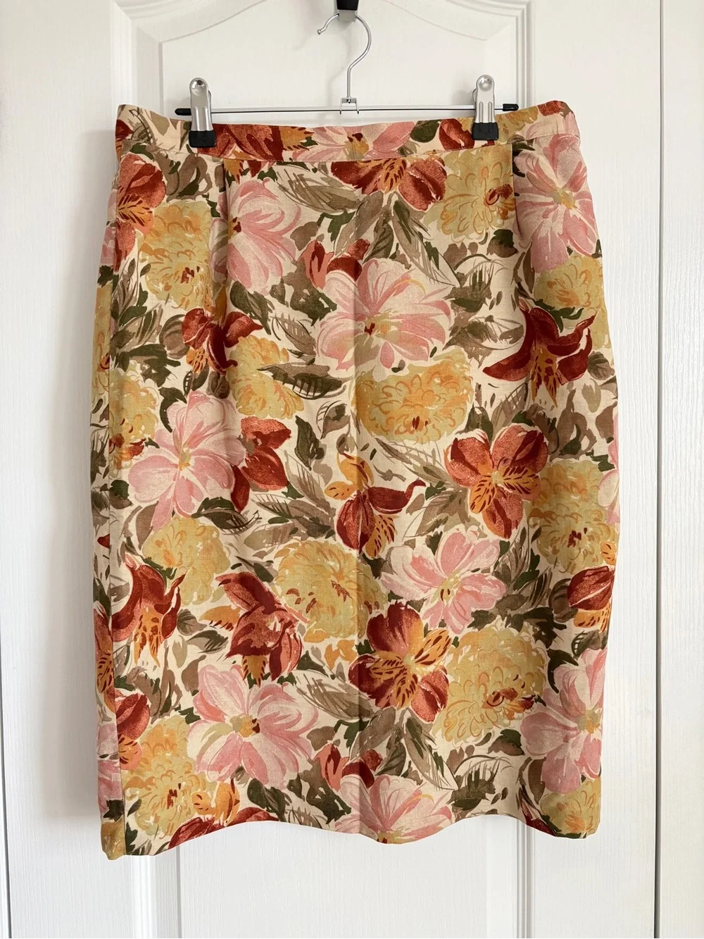 Linen Blend St. Michael (Marks & Spencer) Floral Pencil Skirt Made in UK 8-10 - Picture 2 of 13
